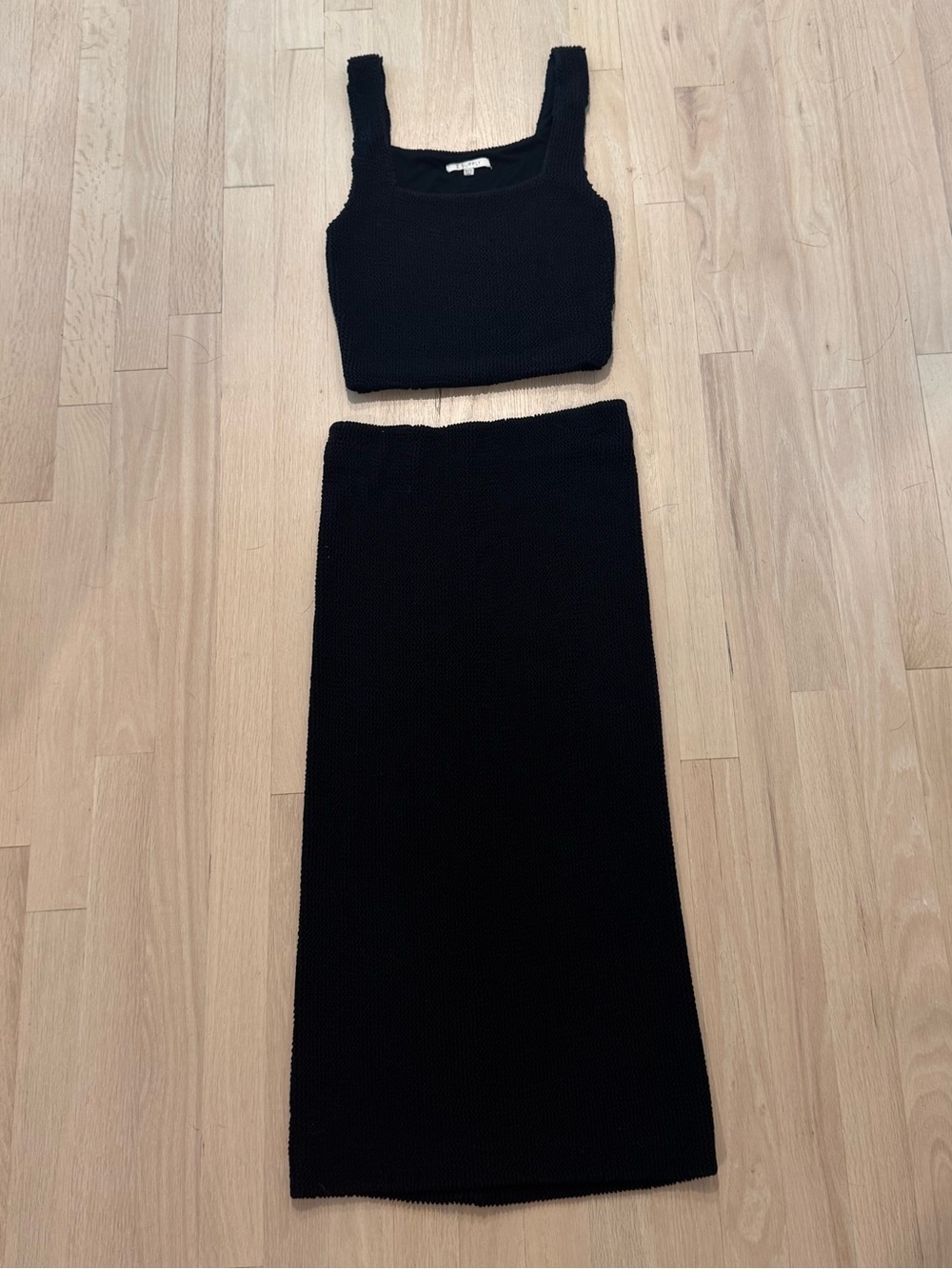 Z Supply Black Knit Maxi Skirt with Matching Crop Top Set